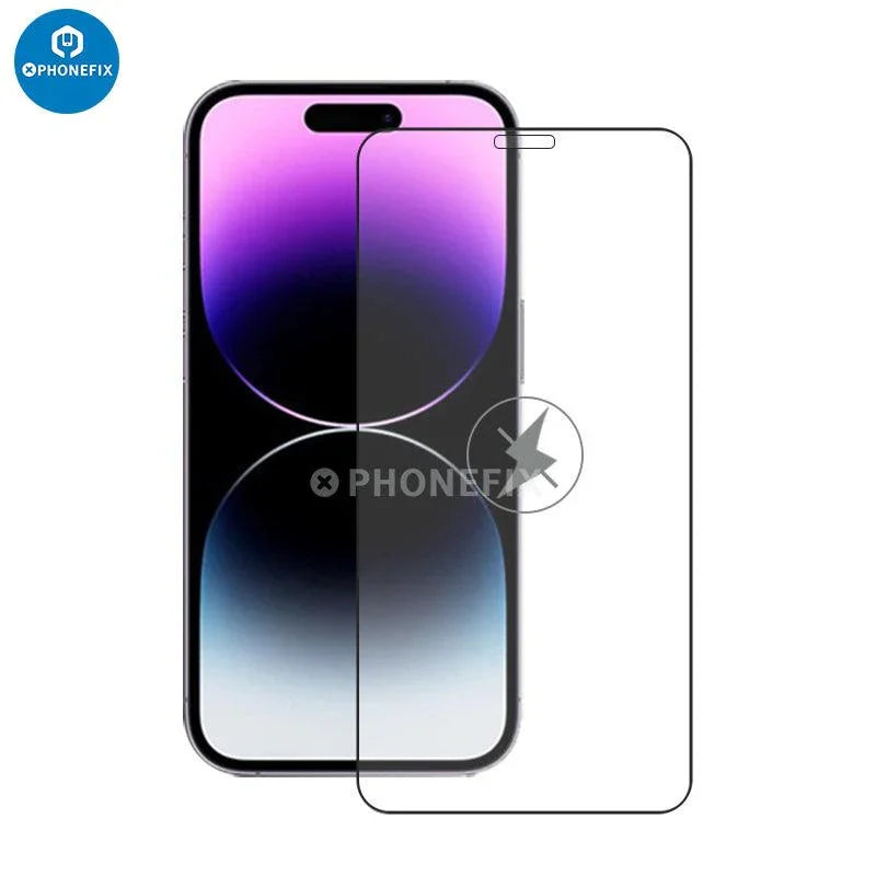 3D HD tempered glass screen protector for iPhone X-15 Pro Max by PHONEFIX, showcasing a clear, durable film on an iPhone screen.