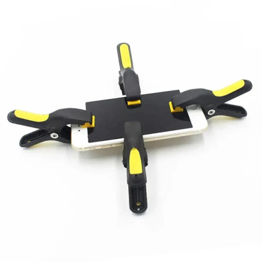 PHONEFIX 3-inch spring clamp for mobile phone screen repair, plastic clip securing screens during repair processes.