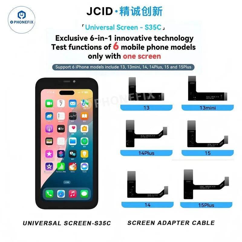 PHONEFIX JC S35C S36P universal iPhone 13-16 Pro Max screen repair tools for PCB detection, featuring precision screen repair components.