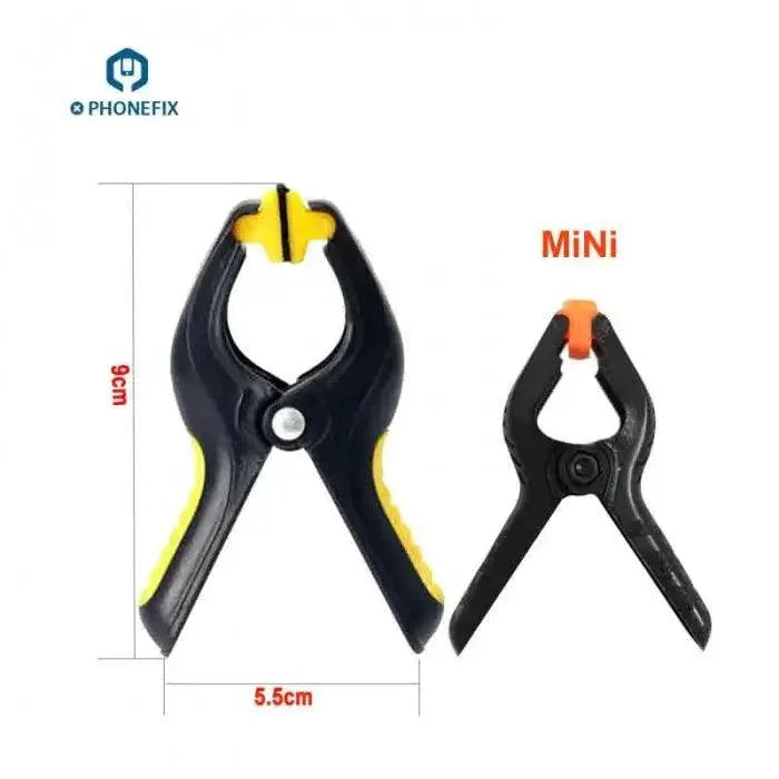 Plastic clip fixture spring clamp for LCD screen fastening, PhoneFix screen repair tool for secure LCD holding during repairs.