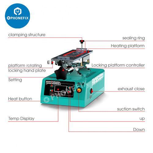RF4 360° rotating vacuum phone LCD screen separator machine by PHONEFIX for efficient screen repair and separation.