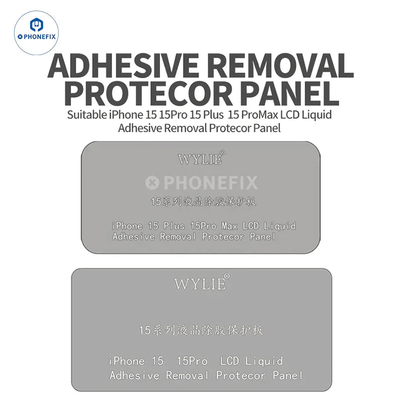 PHONEFIX Wylie LCD screen glue removal protector for iPhone 15 series, a tool for precise screen repair and glue removal.