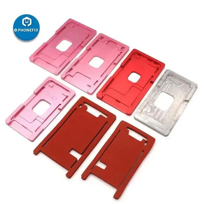PHONEFIX iPhone 6-13 Pro Max OCA alignment mold for screen laminating; precise fixture for screen assembly and repair.