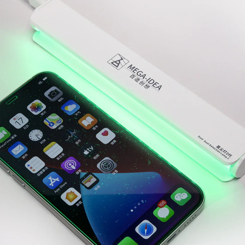 PhoneFix MEGA-IDEA ISee Dust Detection Lamp for phone screen cleaning, with built-in screen cleaning tools and dust detection features.