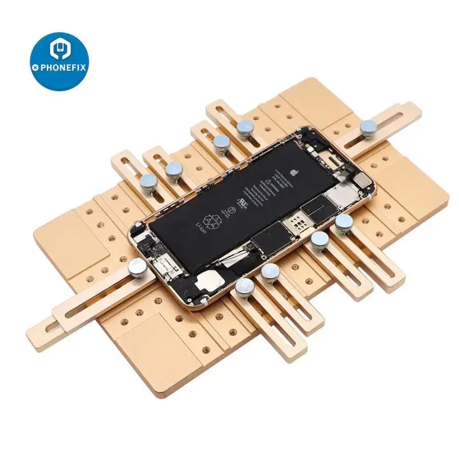 PHONEFIX phone LCD screen UV glue mold jig holder clamp for OCA laminating, used for precise screen assembly and repair.