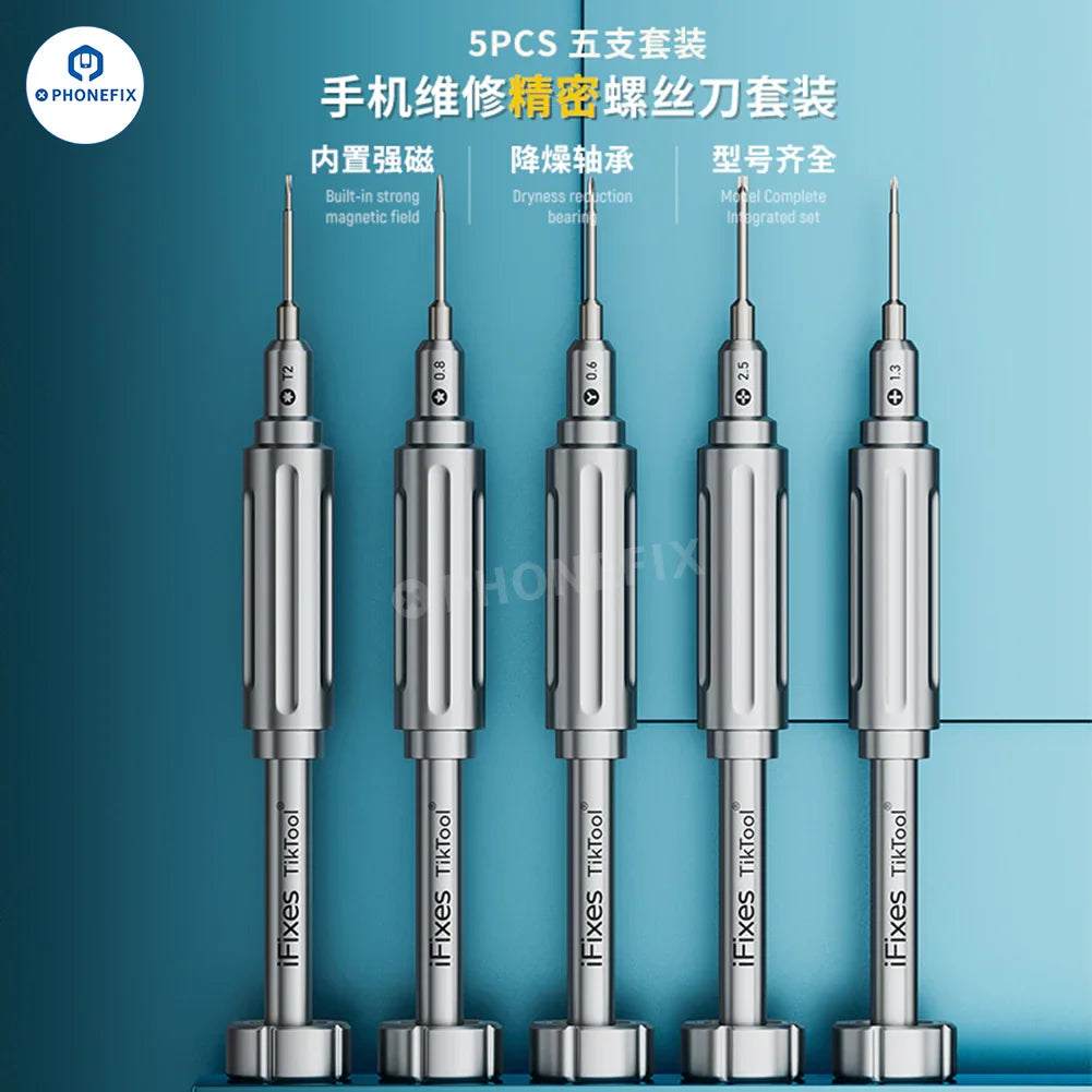 PhoneFix iFixes Tiktool iTK5 Mini Screwdriver Set with S2 bits for phone repair, featuring compact, precision tools.