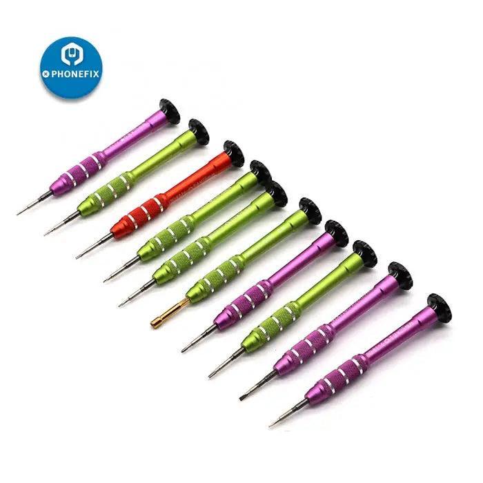 PHONEFIX precision screwdriver set for cell phone repair, including opening tools for iPhone 11, XS, X, 8, 7, 6s, and 6.