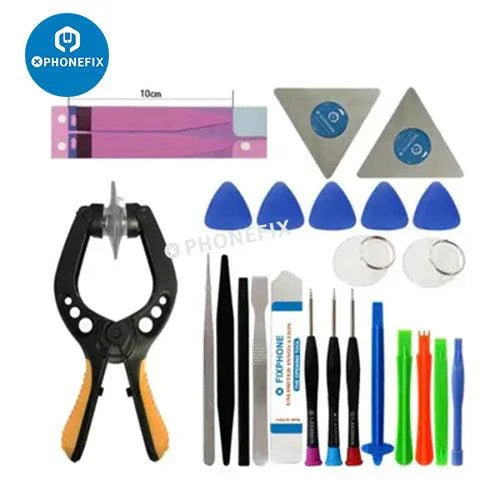 PHONEFIX multifunction screwdriver set and pry opening tool for mobile phone repair, includes various screwdrivers and opening tools.