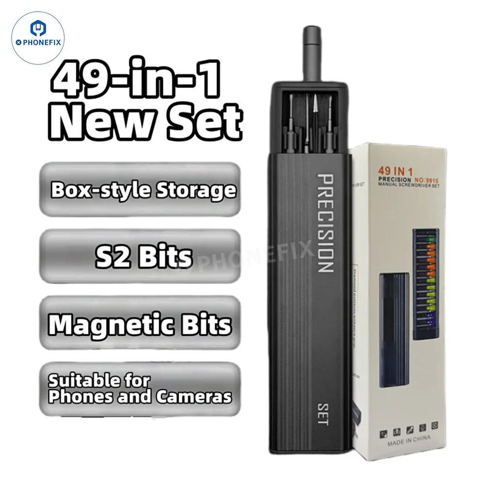 PHONEFIX 49-in-1 precision screwdriver set with various screwdriver tools for mobile phone and laptop repair.