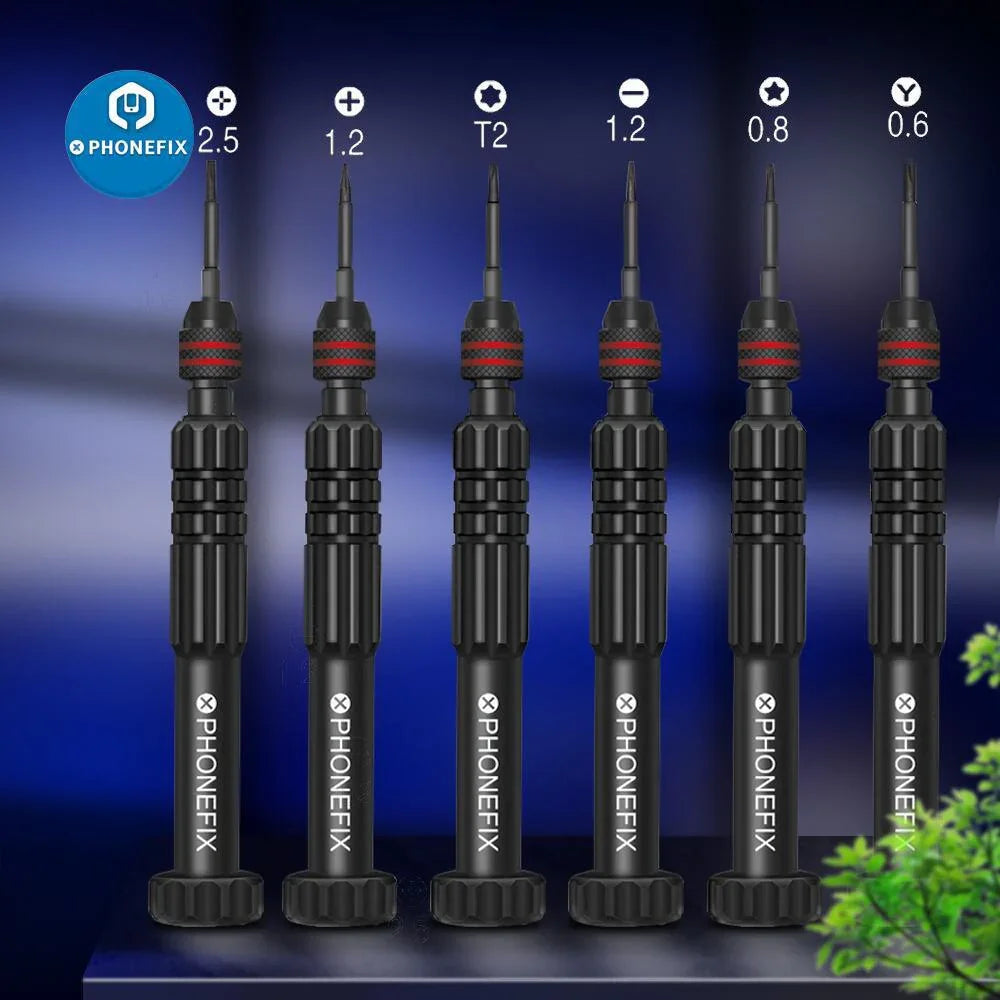 PHONEFIX Apple screwdriver set for iPhone models 11 to 16, precision tools for opening and repair, with multiple screwdriver heads.
