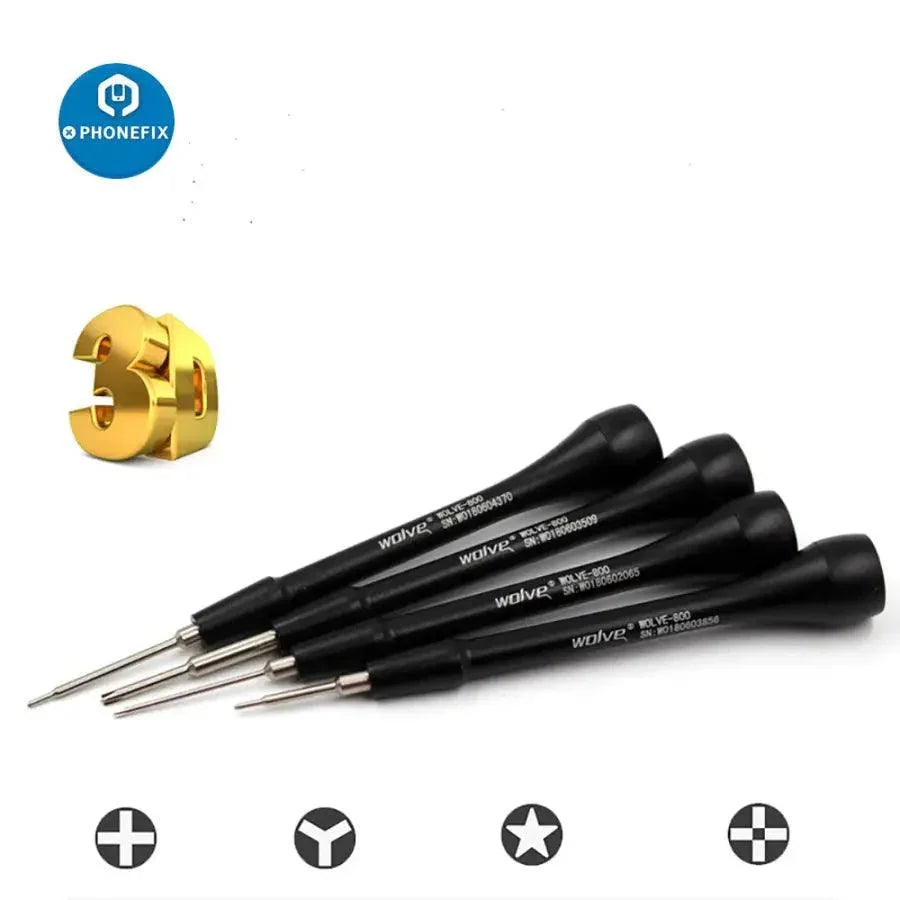 Original WOLVE-800 3D non-slip precision screwdriver for phone repair, featuring ergonomic handle and metal tip for electronics repair.