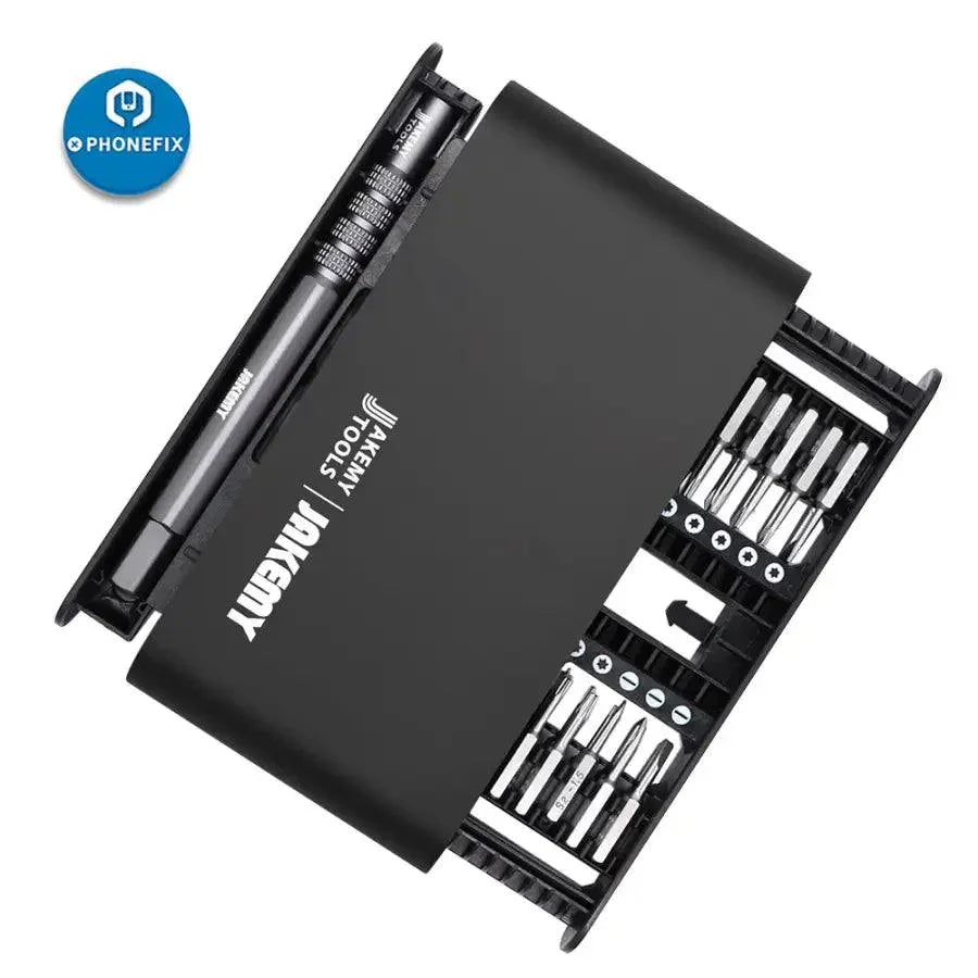 JAKEMY JM-8170 magnetic screwdriver set with various screwdrivers in a DIY magic box, ideal for phone repair and electronics.