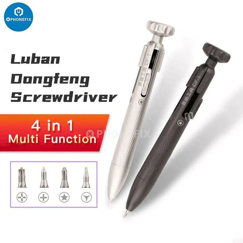 Luban DF-1 Magnetic Screwdriver by PHONEFIX with 4-in-1 switchable bits, featuring a compact ergonomic design for versatile use.