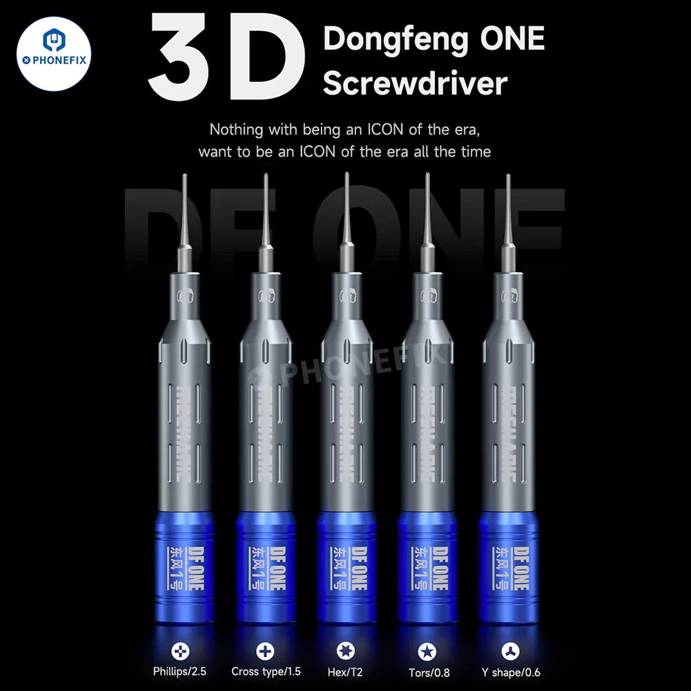 PhoneFix Mechanic DongFeng ONE 2D 3D screwdriver set with various precision screwdrivers for phone disassembly on a white background.