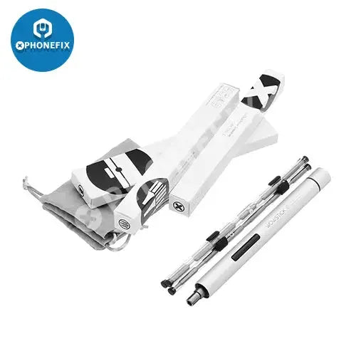 Wowstick 1P+ mini electric screwdriver from PHONEFIX with 20 bits, ideal for phone repair and DIY electronic projects.