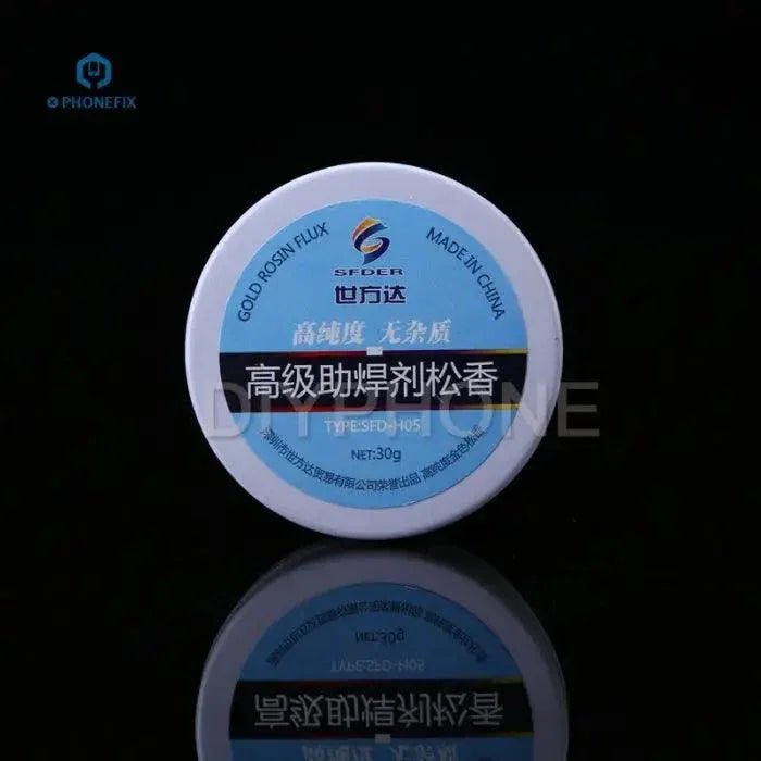 30g PHONEFIX premium rosin solder paste flux for PCB welding, no impurity, used for electronic circuit assembly.
