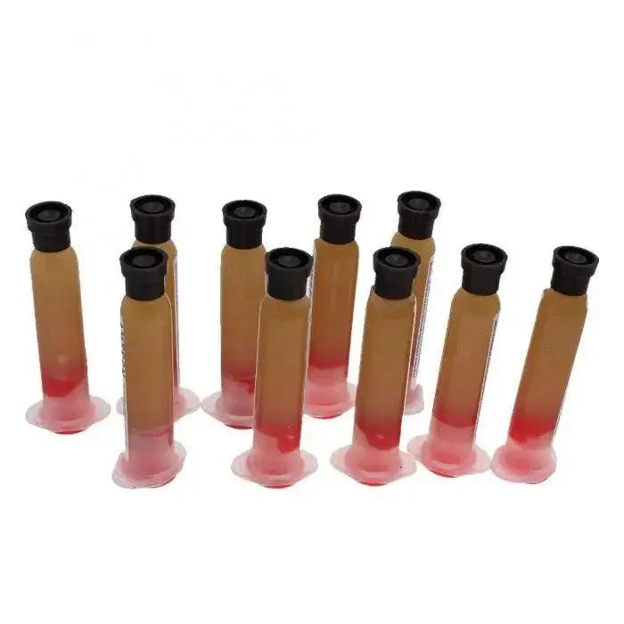 Amtech 10cc RMA-223-UV solder paste flux for BGA PCB repair, used for precise electronics soldering and rework.