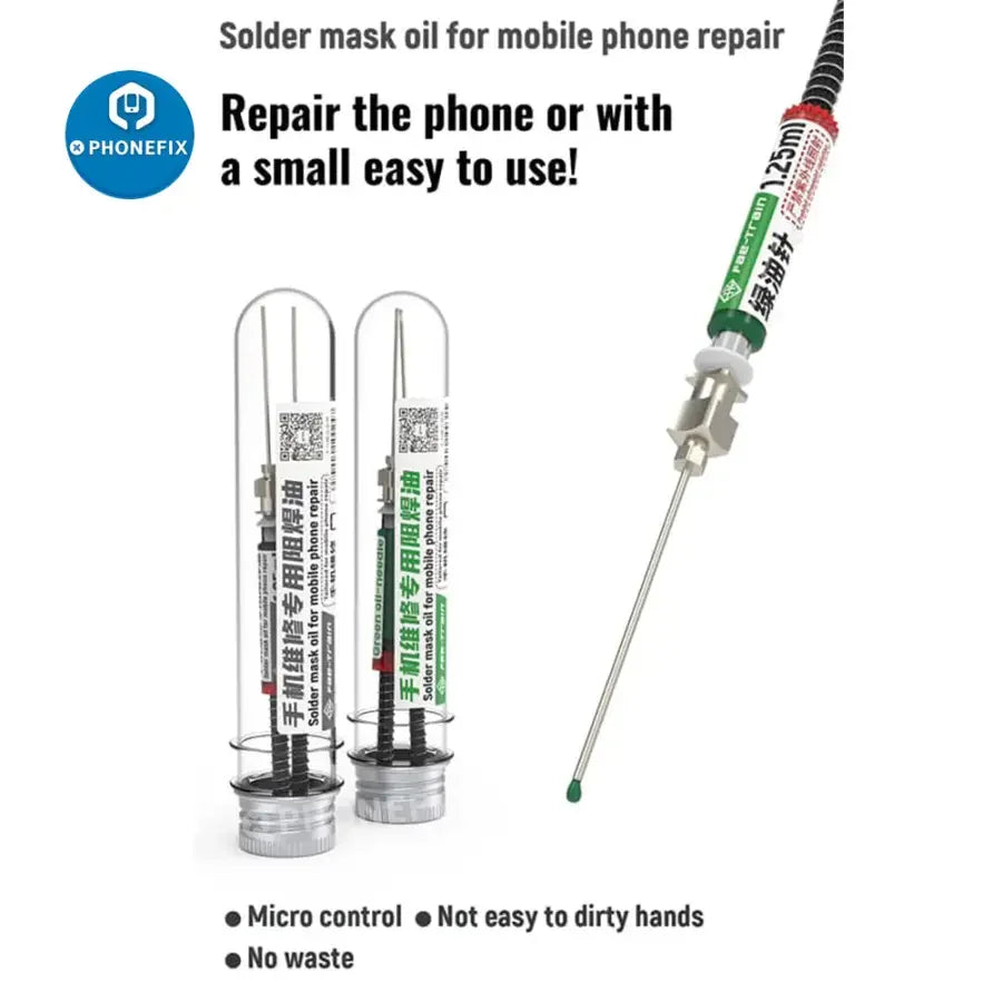 Micro Control Green and Black Solder Mask Oil for Phone PCB Repair, used as solder paste for electronics maintenance.