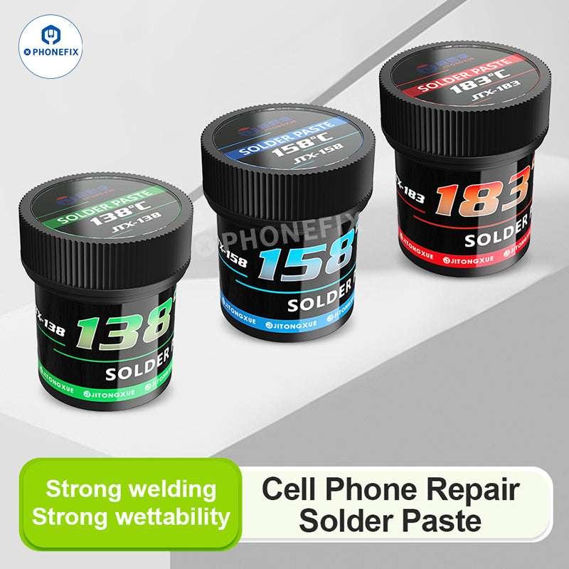 JTX Black Champion solder paste for phone BGA IC repair, showing a small container with black solder paste for electronic repair.