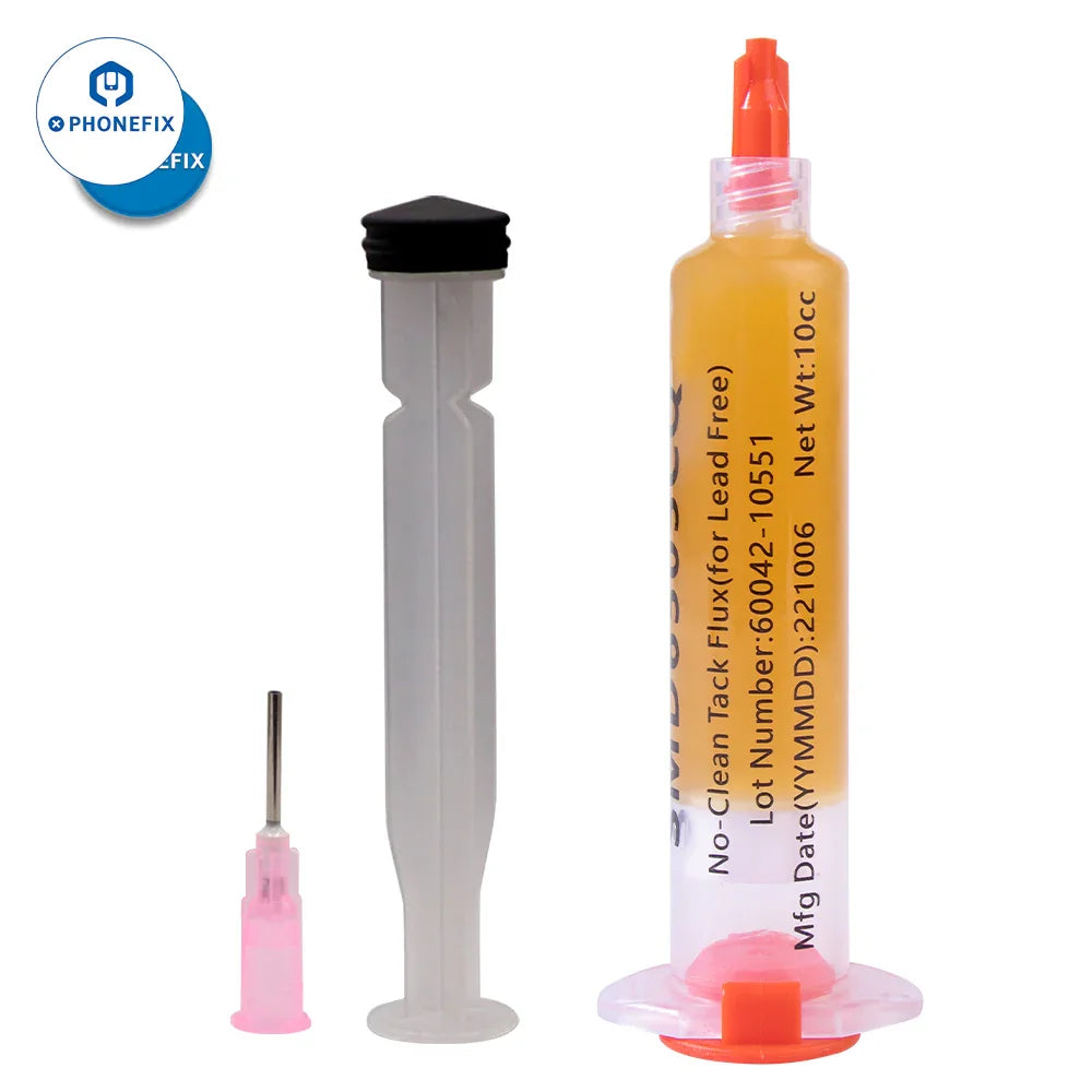 Chipquik Tack Solder Paste Flux SMD6505CQ from PHONEFIX, no-clean tack flux for soldering electronic components, shown on the product.