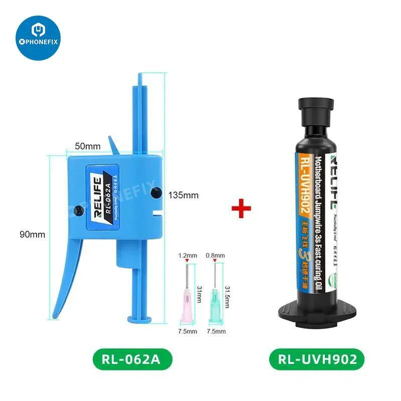 RL-UVH902 UV transparent curing oil jump wire quick dry solder paste from PHONEFIX for electronics repair and soldering applications.