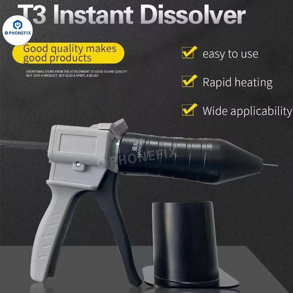 PHONEFIX T3 Instant Dissolver solder paste dispenser for iPhone screen bezel and back cover glue application, shown in image.