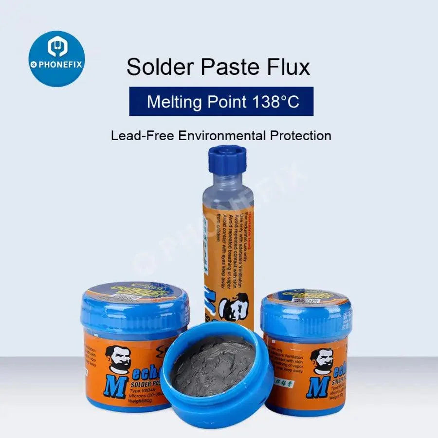 PHONEFIX Mechanic 138℃ low-temperature BGA solder paste for precise soldering and rework on electronic circuit boards.