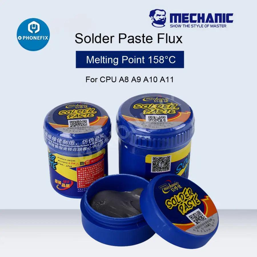 Phonefix lead-free BGA solder flux paste for SMT soldering, containing 158℃ melting point and tin cream for electronics repair.