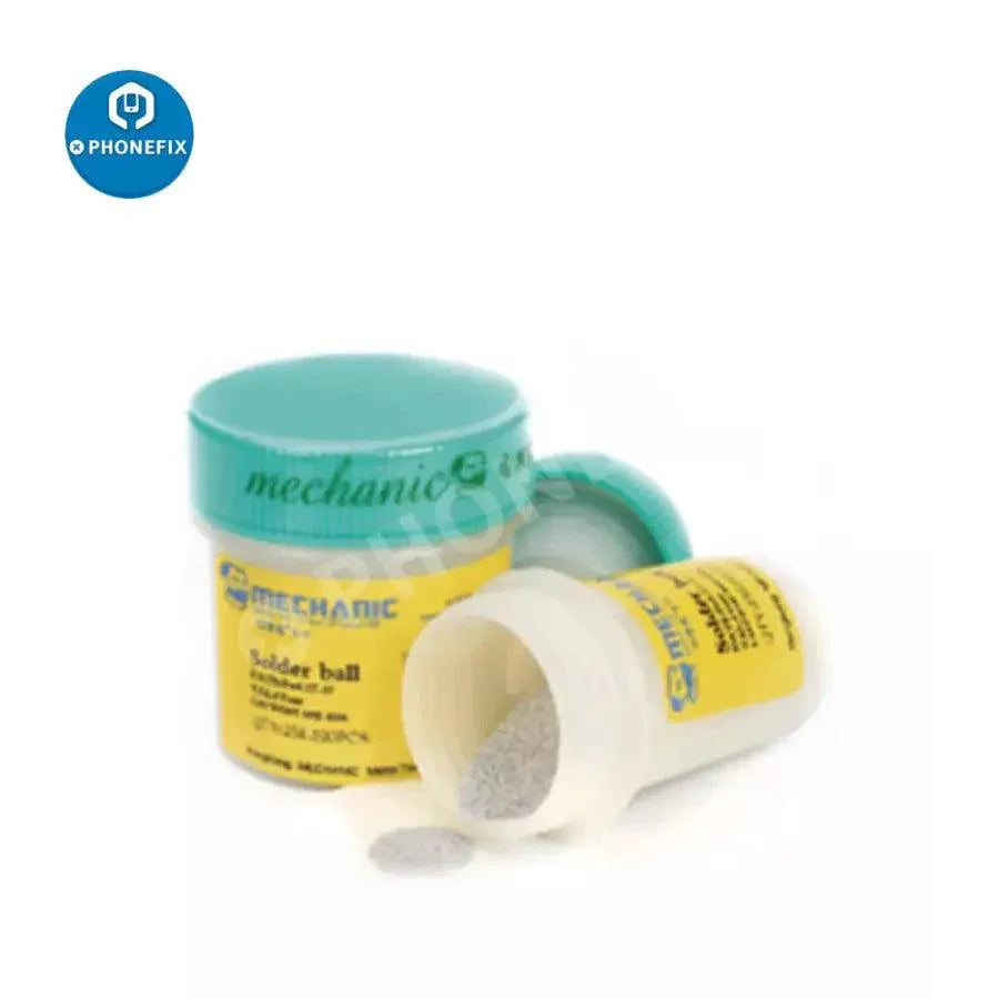 PhoneFix MECHANIC XZ25/XZW25 BGA solder balls for motherboard repair, used with BGA solder paste on electronic devices.
