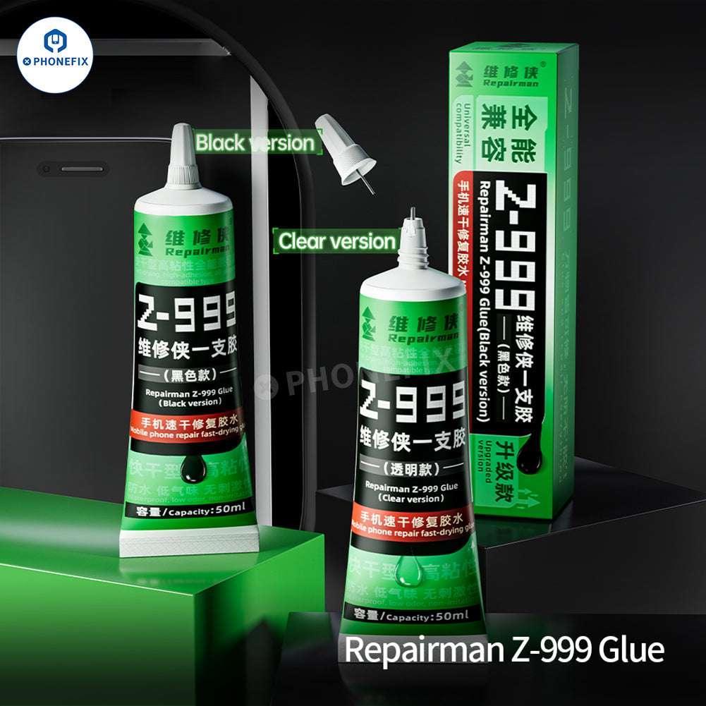 PhoneFix Repairman Z-888 Z-999 glue solder paste applied to phone frame back cover for adhesive repair and caulking.