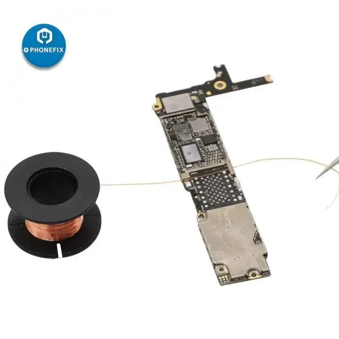 Polyurethane enameled copper soldering wire, 0.1mm thick, used for electronics soldering by PHONEFIX.