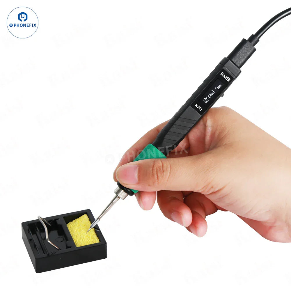 Portable PHONEFIX Kaisi K211 USB electric soldering iron with C210 tips, shown with the soldering iron and tips in the image.