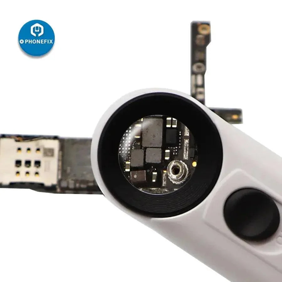 PhoneFix LED handheld magnifier with 40x HD magnification, ideal for PCB circuit board repair and detailed soldering work.