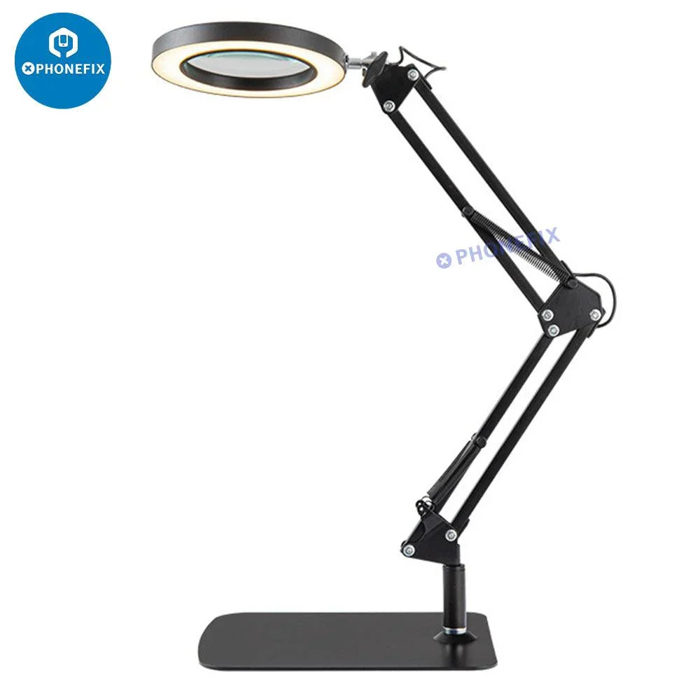 PHONEFIX 30X LED lights magnifying glass, illuminated soldering magnifier lamp with adjustable focus and bright LED illumination.