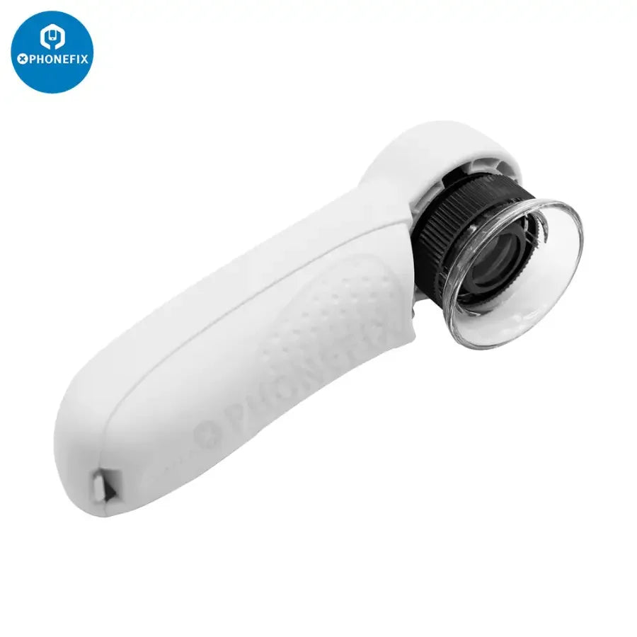 PHONEFIX 45x magnifier glass jewelry loupe with 2 LED lights, handheld soldering magnifying glass for detailed inspection.