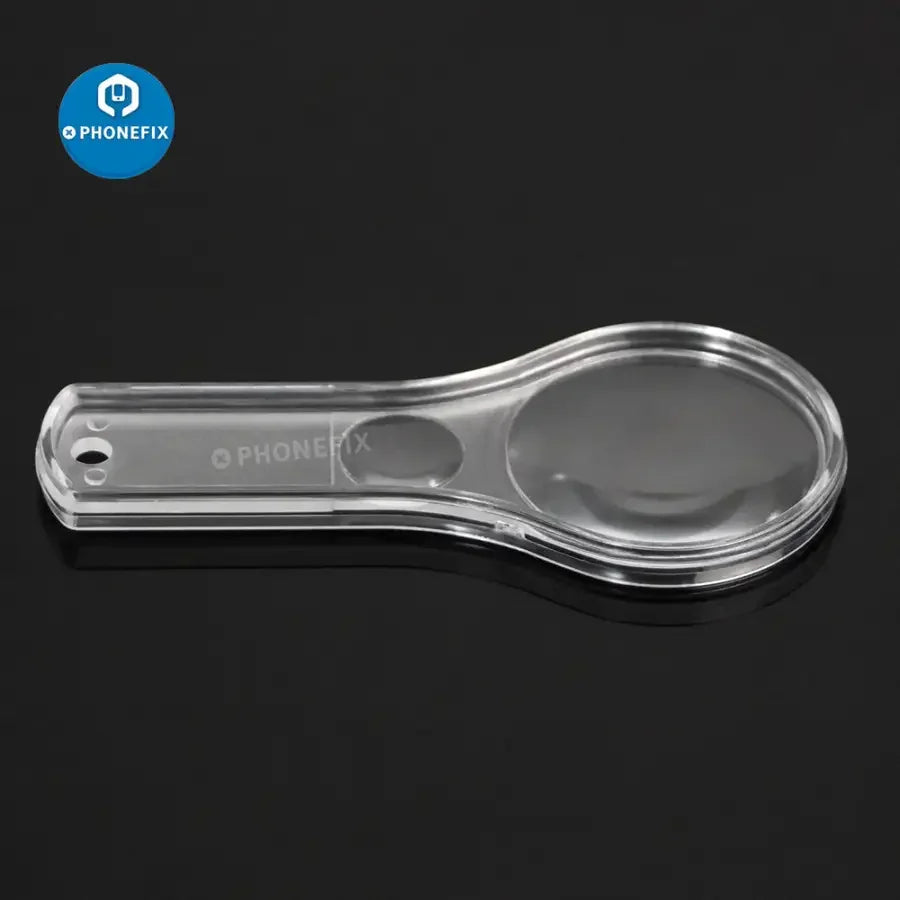 Set of 10 mini 5-10x magnifying glasses made of transparent plastic for detailed soldering inspection by PHONEFIX.