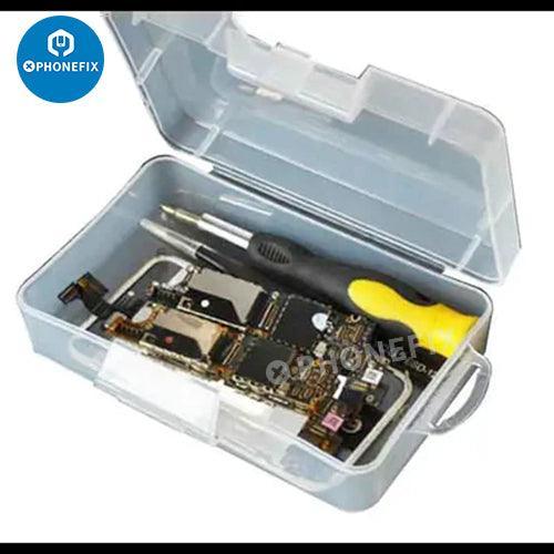 PhoneFix plastic storage box for phone repair hardware accessories, compact container for organizing small repair parts.