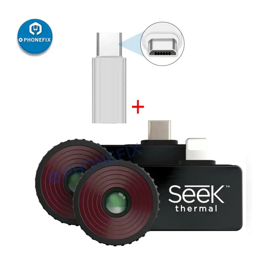 Seek Compact Pro thermal camera for phone PCB repair, featuring night vision and thermal imaging capabilities for precise diagnostics.