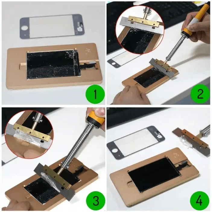 LOCA Glue Cleaning Tool with 60W soldering iron and T-type tip blades, used for precision repair and cleaning in electronics.