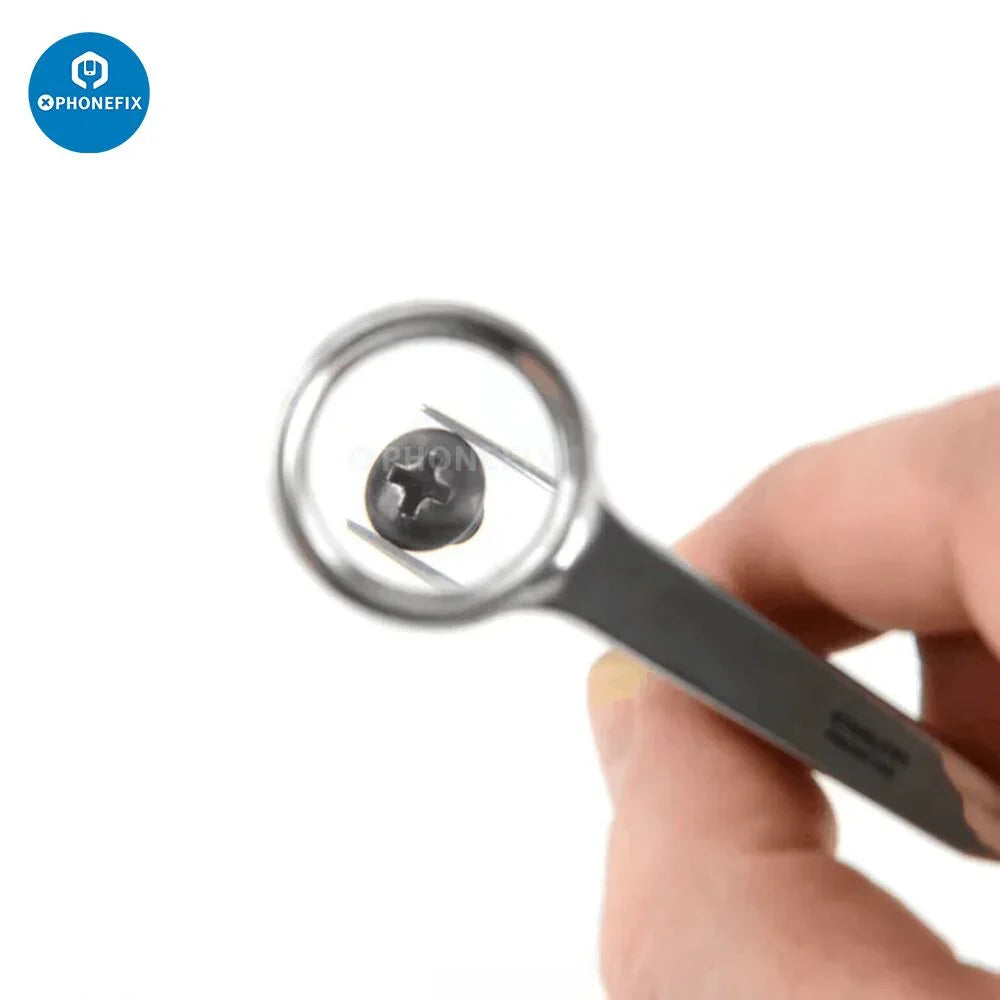 Handheld magnifying tweezers from PHONEFIX with built-in magnifier for precise splinter removal and detailed tweezing.