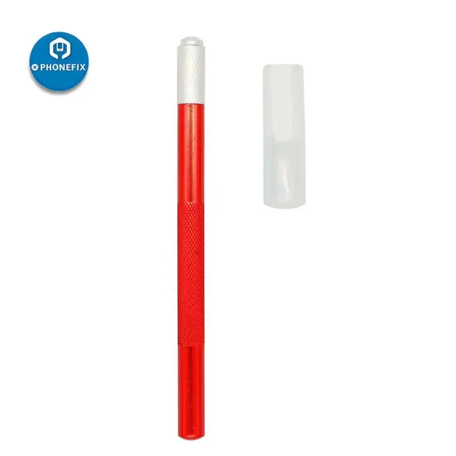 PhoneFix non-slip metal scalpel knife DIY PCB repair tools with red handle and 5 replacement blades, perfect for precise electronics work.