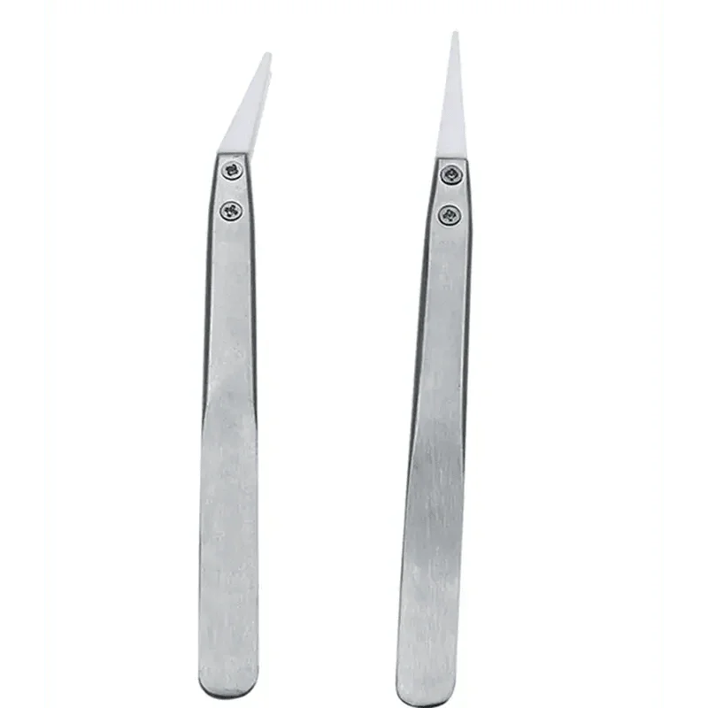 PhoneFix anti-static ceramic tweezers with straight and curved tips, ideal for precision electronic removal and repair tasks.
