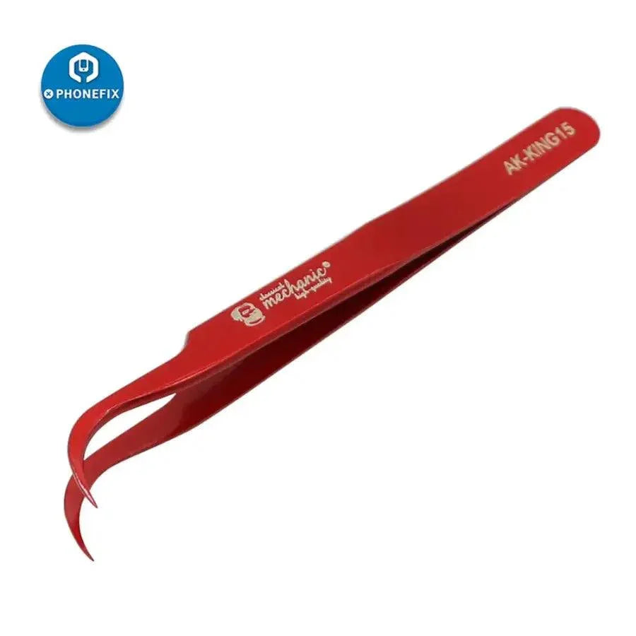 PhoneFix AK-KING precision tweezers with curved head for phone repair, mechanic hand tool for removing small electronic components.