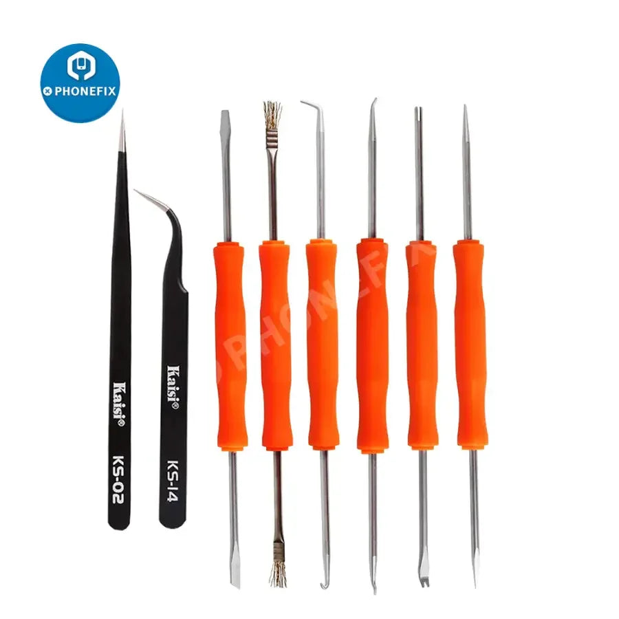 PhoneFix double-sided soldering assist aid repair tool with two precision tweezers for electronics repair and component handling.