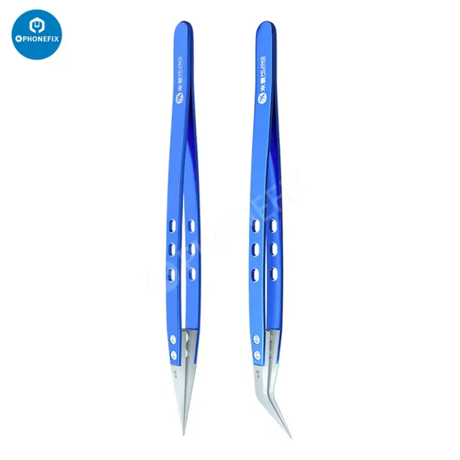 Mijing ceramic tweezers with stainless steel handle, straight and curved tips, ideal for phone repair and precision removal tasks
