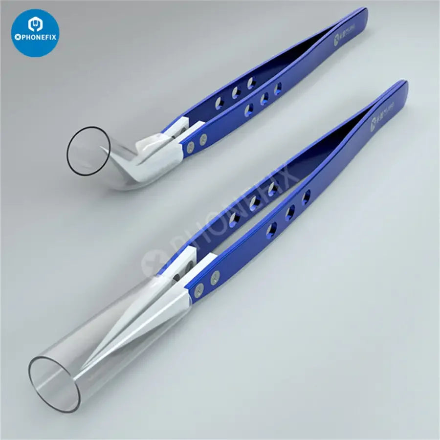 Mijing ceramic tweezers with stainless steel handle, straight and curved tips, for precise phone repair and electronics work.