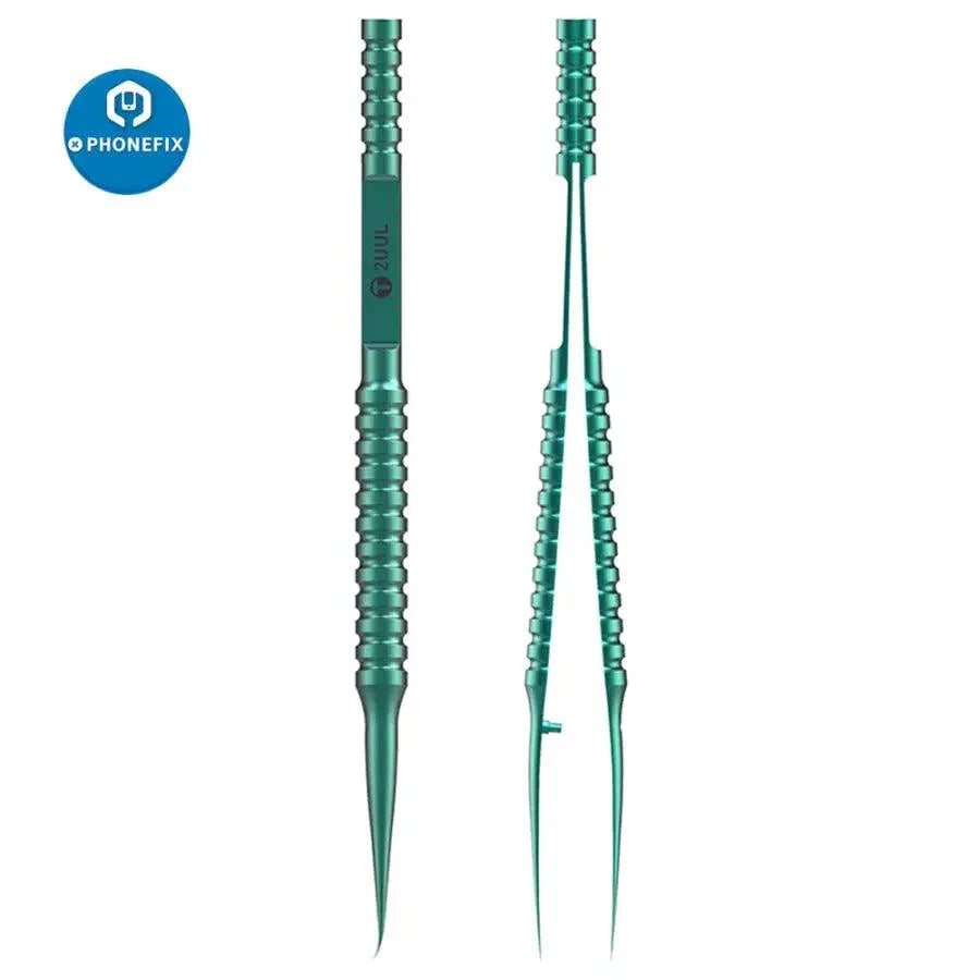 PHONEFIX titanium alloy tweezers with straight and curved heads, ideal for phone repair and precision component removal.