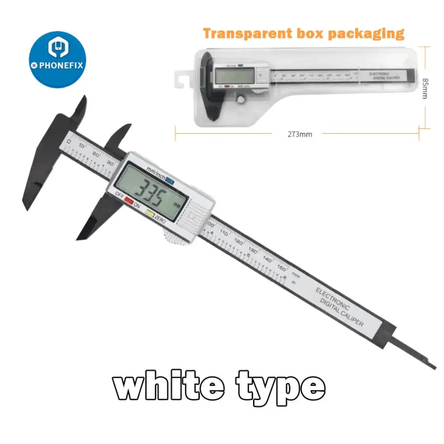 Phonefix 150mm electronic digital caliper with carbon fiber body and dial vernier gauge for precise measurements.