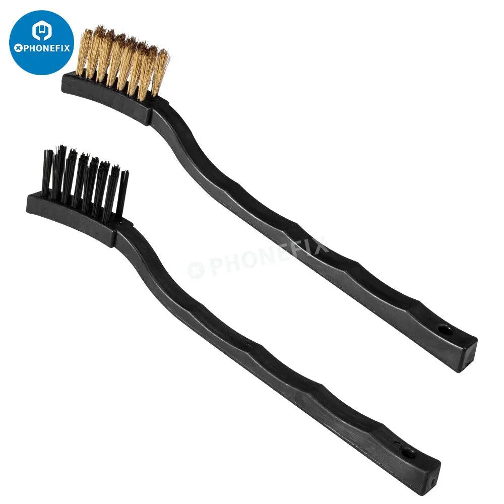 PhoneFIX 2-in-1 anti-static steel brushes for phone BGA cleaning and repair, versatile handheld tool for electronic maintenance.
