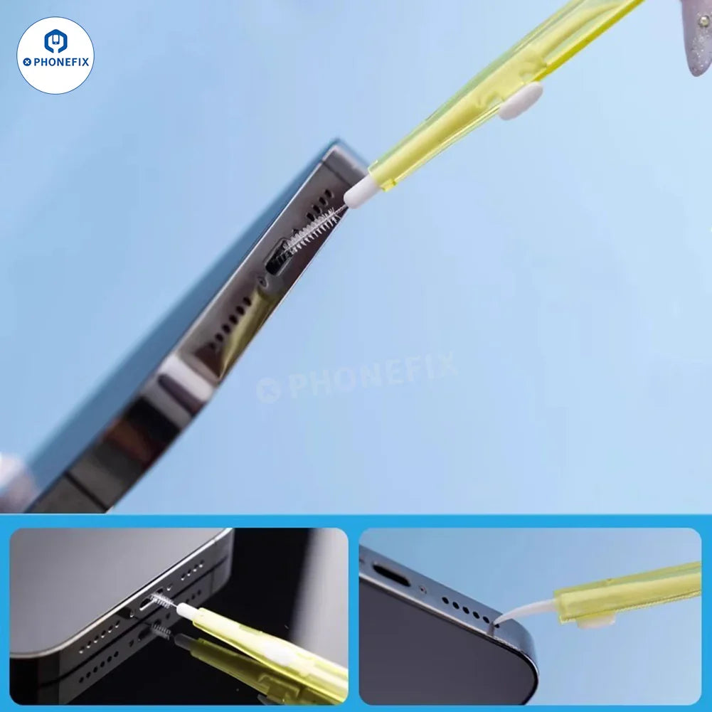 PHONEFIX mobile phone hole cleaning brush for charging port dust removal, universal hand tool with bristles for cleaning electronic ports.